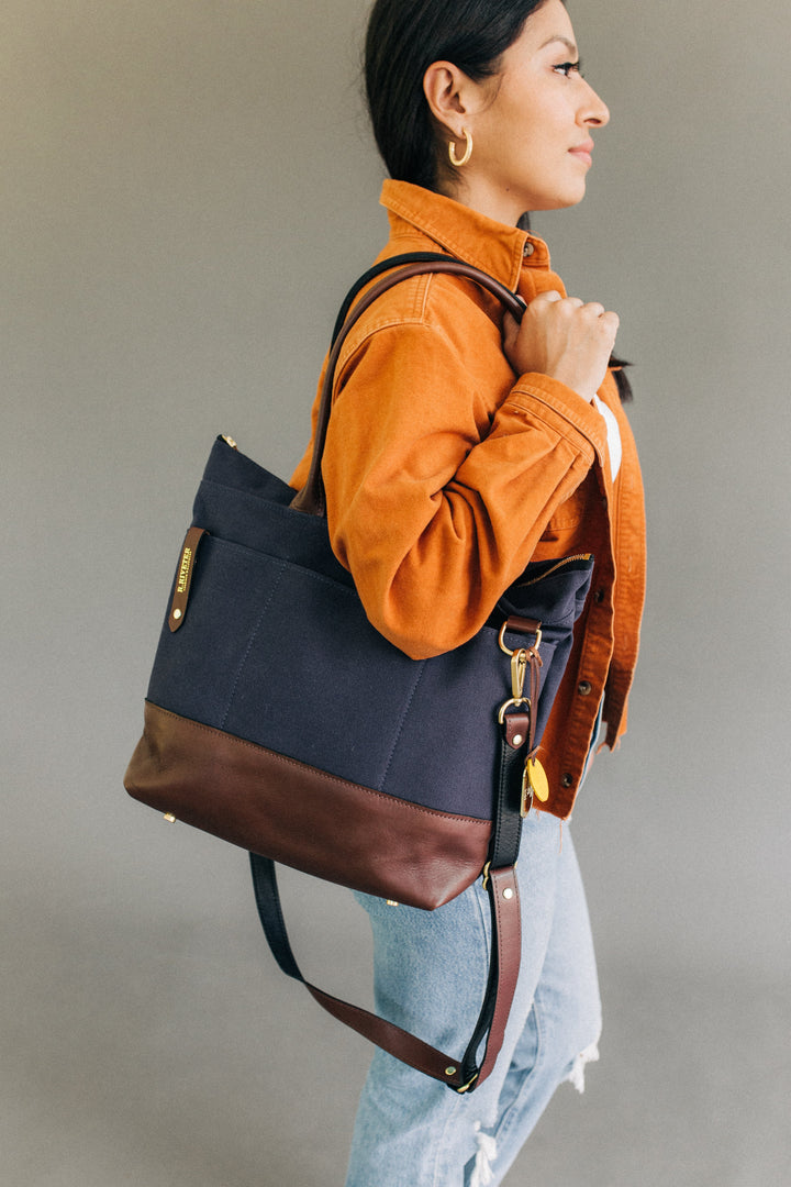 Williams | Signature Navy Canvas + Brown Leather Tote