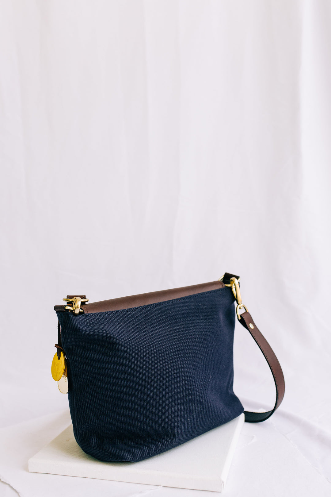 Hobby | Signature Navy Canvas + Brown Leather Handbag Hobby