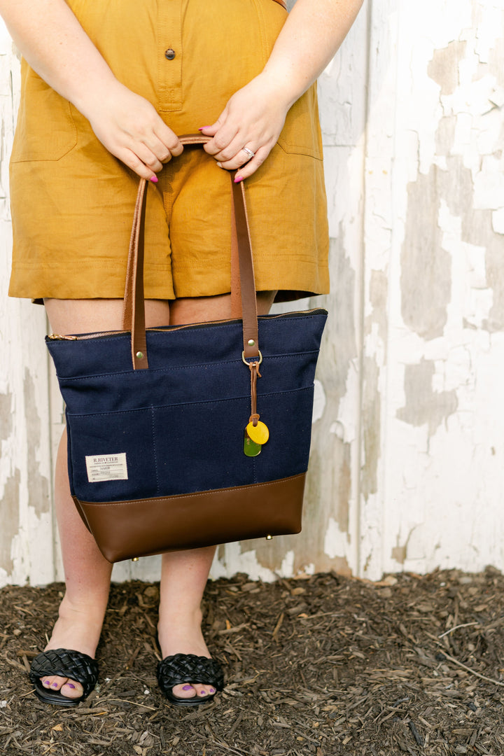 Harriet | Signature Navy Canvas + Brown Leather Tote