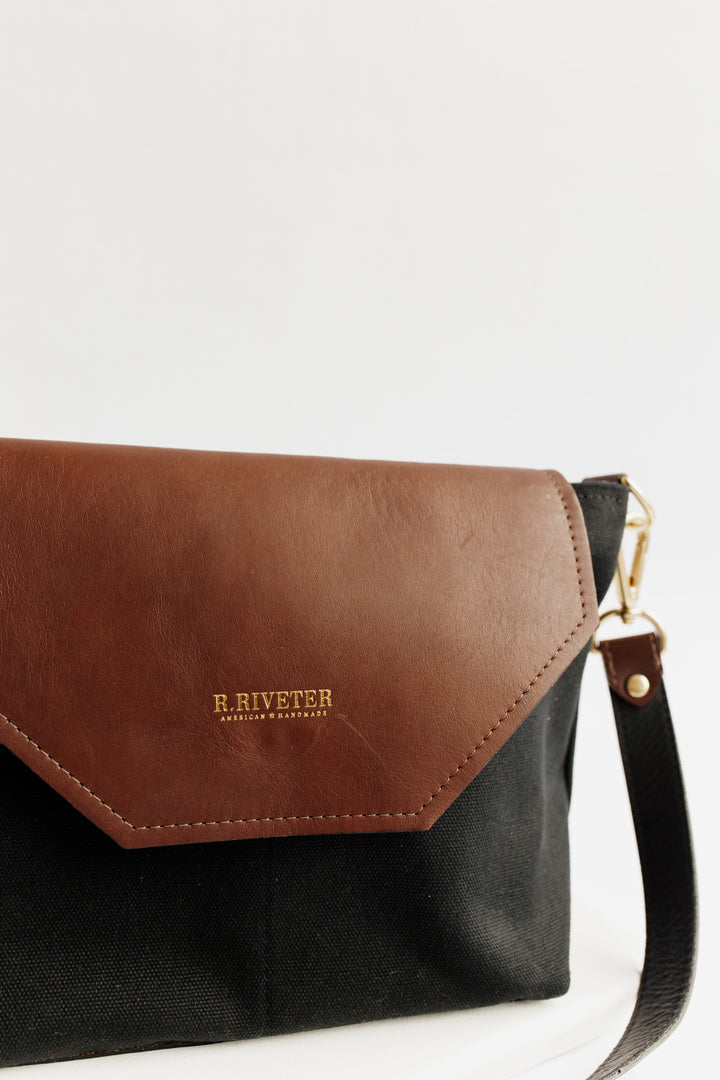 Hobby | Signature Black Canvas + Brown Leather Handbag
