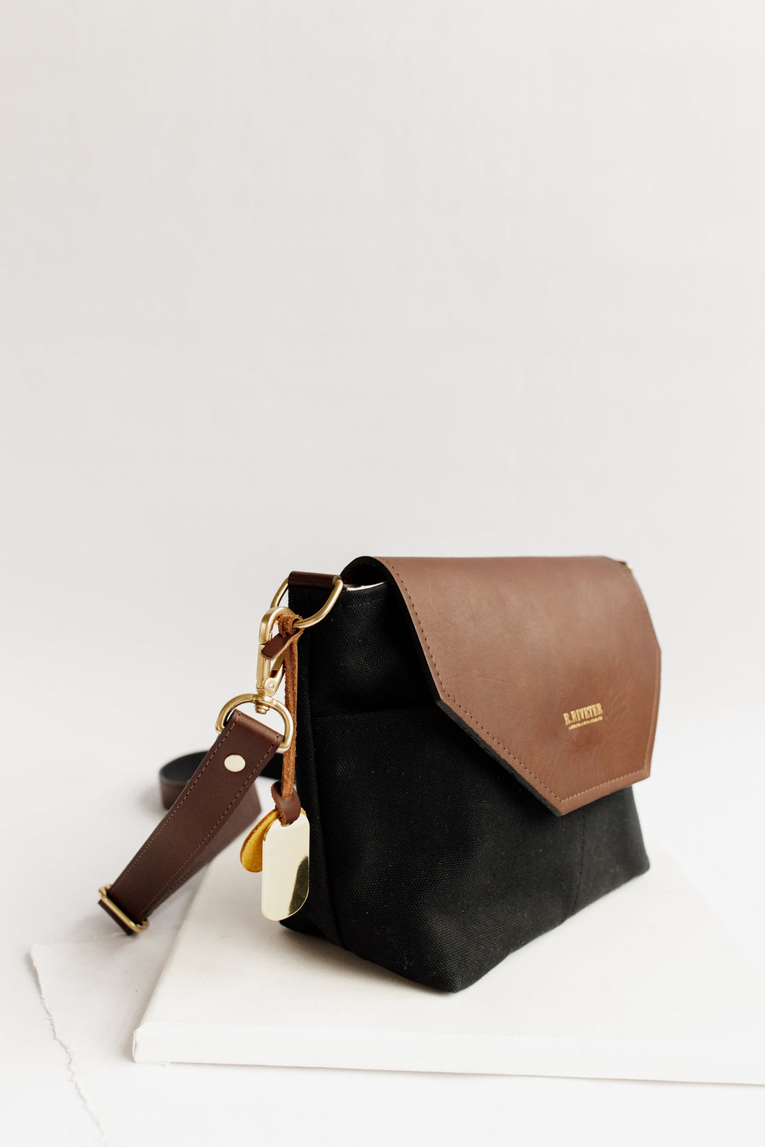 Hobby | Signature Black Canvas + Brown Leather Handbag