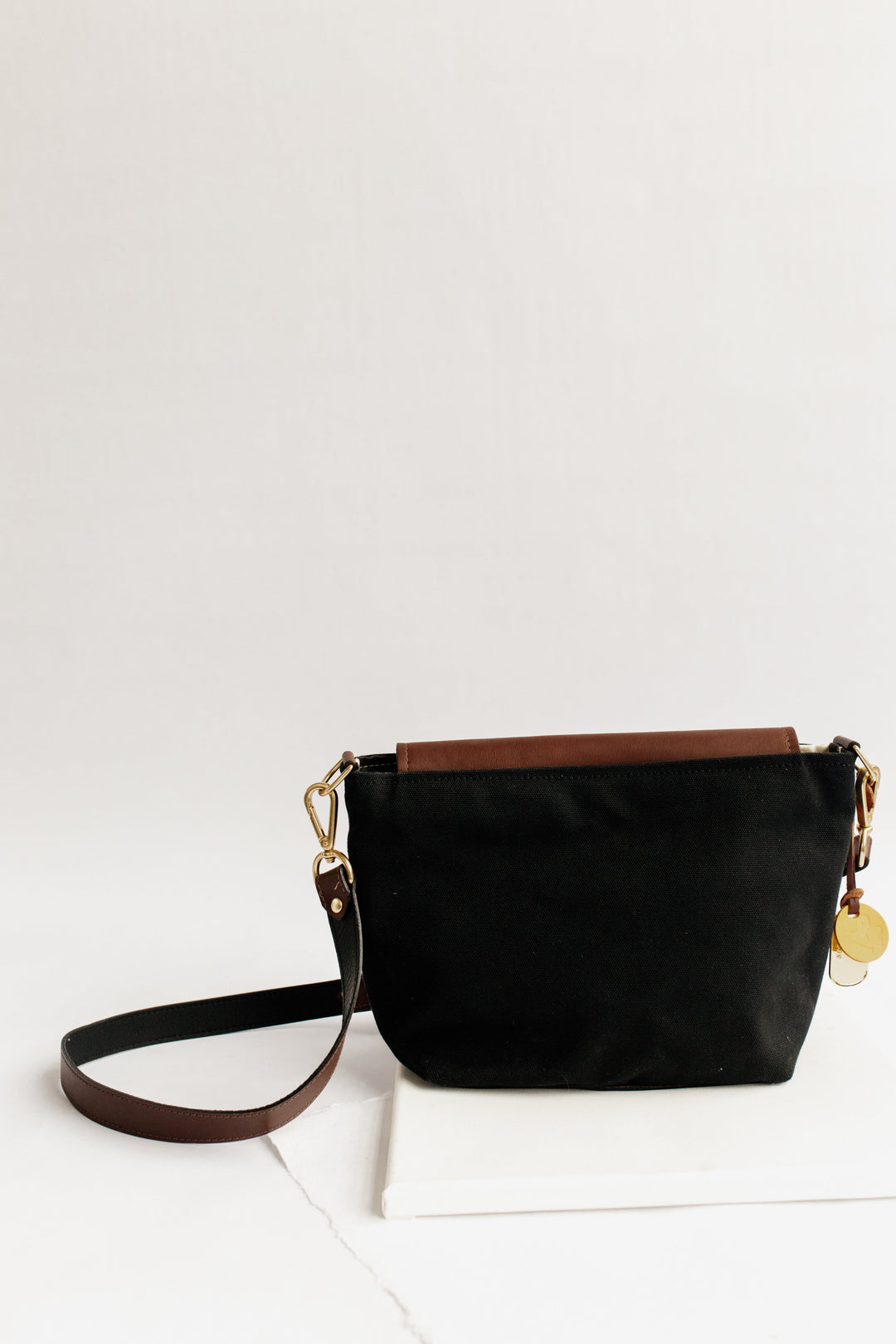 Hobby | Signature Black Canvas + Brown Leather Handbag