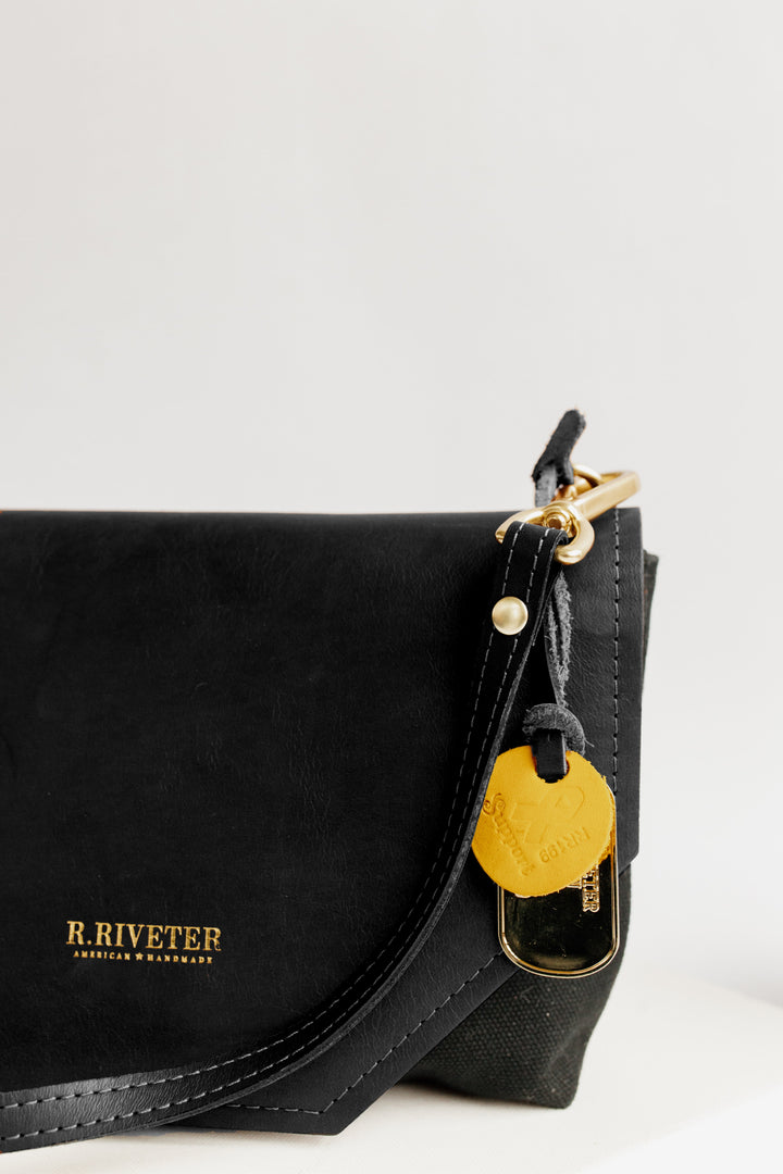 Patton | Signature Black Canvas + Black Leather Crossbody Handbag