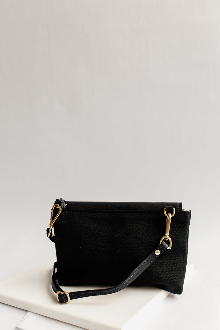 Patton | Signature Black Canvas + Black Leather Crossbody Handbag