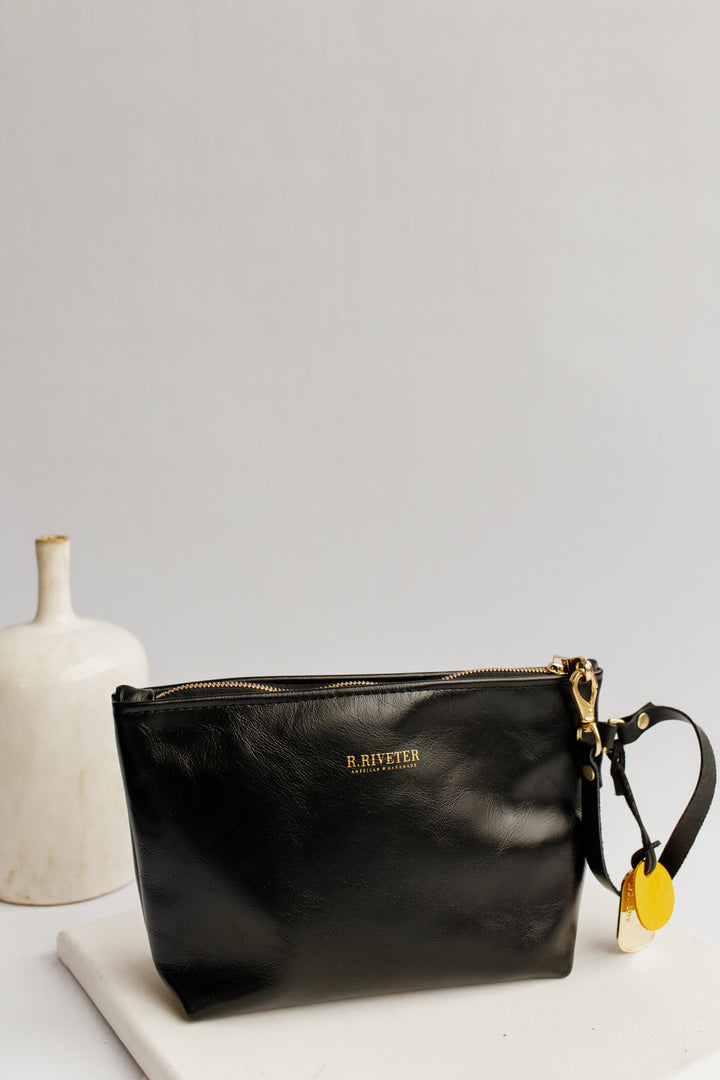 Naomi | Signature Black Leather Zipper Clutch