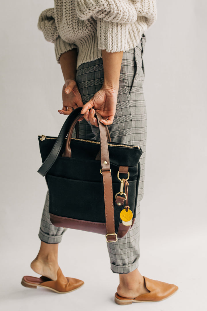 Otto | Signature Black Canvas + Brown Leather Handbag