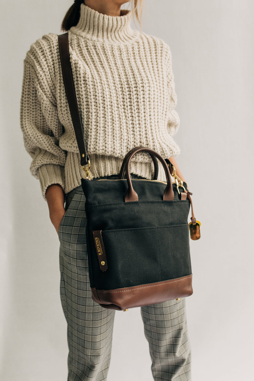 Otto | Signature Black Canvas + Brown Leather Handbag