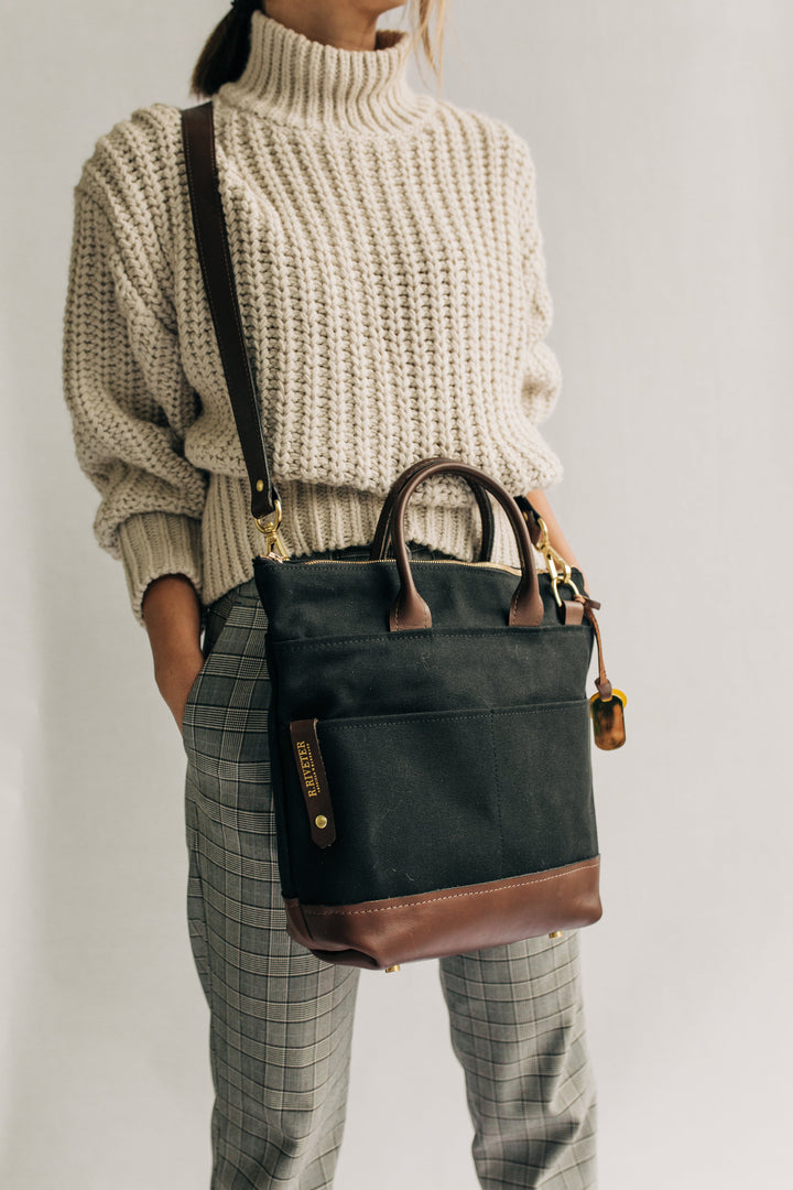 Otto | Signature Black Canvas + Brown Leather Handbag