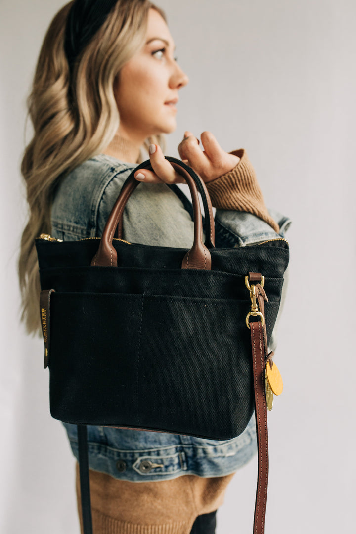 Dot | Signature Black Canvas + Brown Leather Handbag