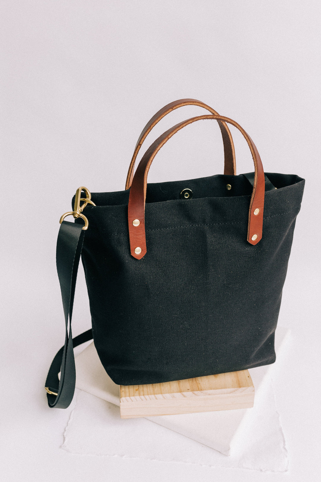 Taylor | Signature Black Canvas + Brown Leather Tote