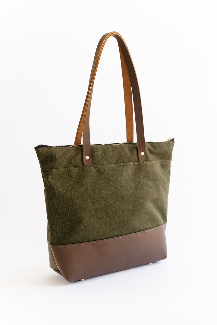 Harriet | Signature Fatigue Canvas + Brown Leather Tote