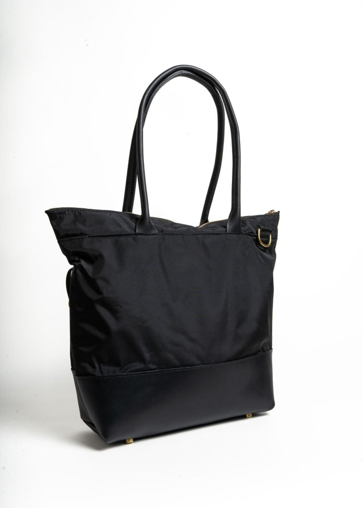 Williams | Black Nylon + Black Leather Tote