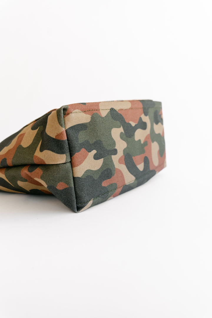 Taylor | Riveter Camo Printed Canvas + Black Leather Tote
