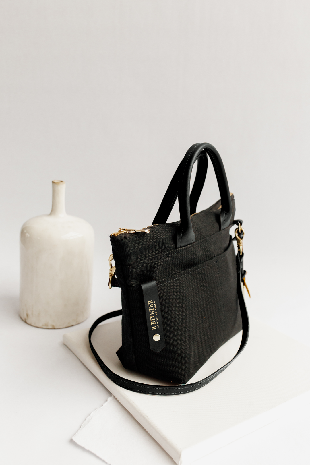 Dot | Signature Black Canvas + Black Leather Handbag